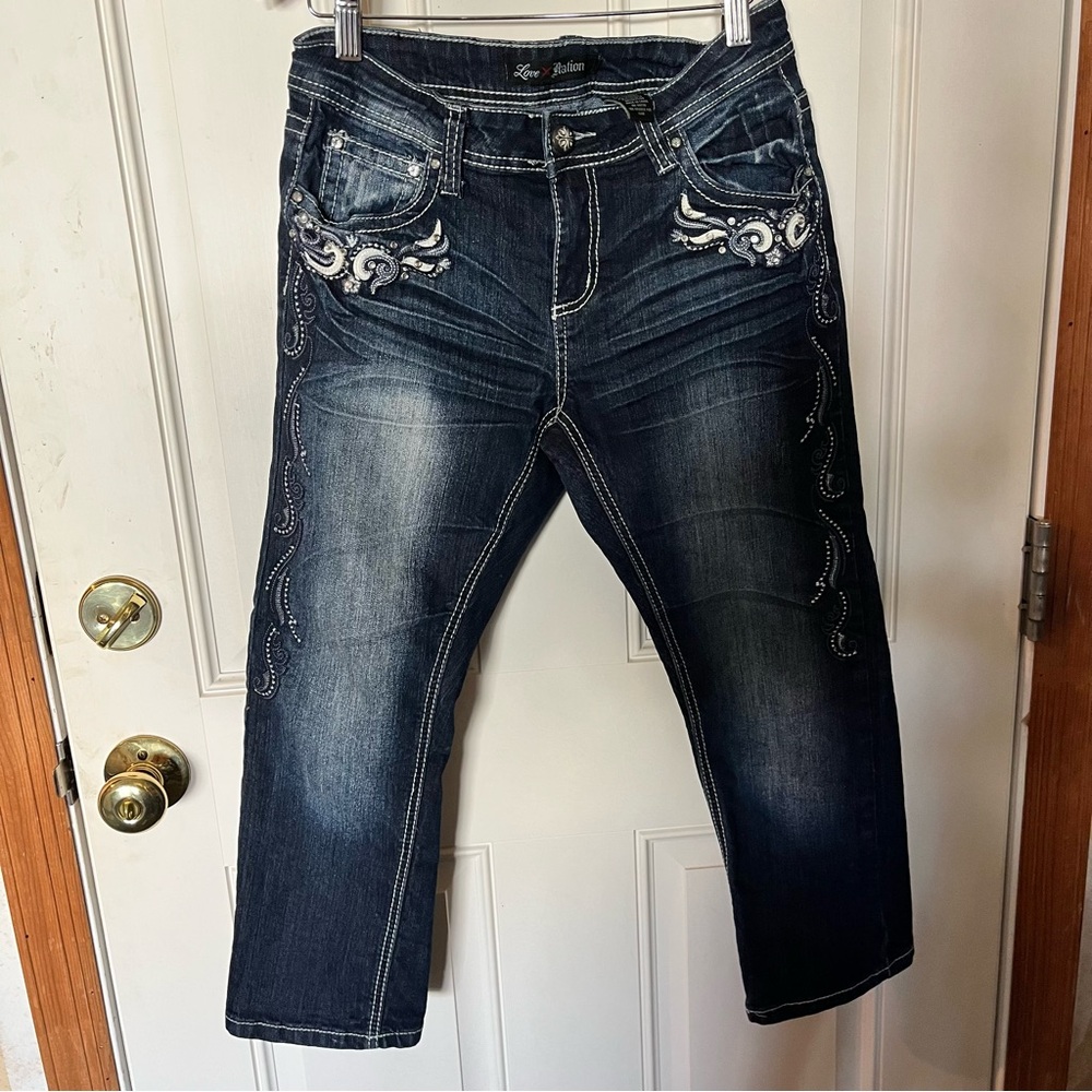 Women's Blue Embellished Love Nation Jeans